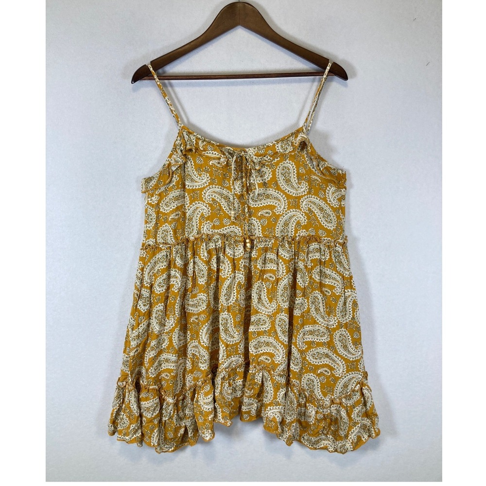 Boho Festival Time After Time Women Lg Mustard Paisley Ruffle Babydoll Camisole